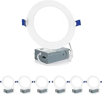 Meconard 6 Pack 6 Inch 5CCT LED Recessed Lighting, Canless Wafer Downlight