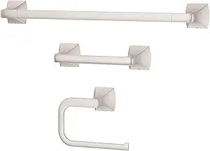 Pfister Bruxie 3-Piece Bathroom Hardware Set with Towel Bar, Towel Ring, and Toilet Paper Holder, Wall-Mounted, Spot Defense Brushed Nickel Finish, BTBBIE3GS