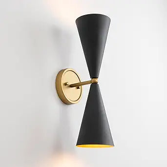 Modern Black Gold Wall Sconce, Vintage Double Heads Up and Down Sconces Wall Lighting, Indoor Hardwired Wall Lamp Fixture for Bathroom Bedroom Living Room Hallway