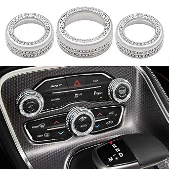 RZXKK Bling AC Air Conditioner Volume Tune Knob Button Cover Compatible with Dodge Challenger Charger Durango Journey Chrysler 200 300 300s Jeep Cherokee Grand Cherokee