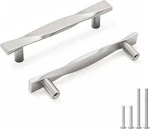 Rergy 10 Pack 3-3/4 Inch Brushed Nickel Cabinet Pulls Solid Heavy Duty Zinc Alloy Kitchen Handles Silver Cabinet Handles Dresser Drawer Pulls Modern Hardware for Bedroom,Cupboard,Dresser