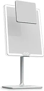 LUNA London Orbit LED Vanity Mirror with Lights, 7X/1X Magnification, Dimmable & USB-C Rechargeable Tabletop Mirror - Chalk Grey