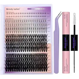 WENDY LASHES Wispy Lash Cluster Kit Glue Tweezers 40D 50 D Curl 12-18MM