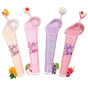 Lip Gloss Set, 4 Pcs Plumping Moisturizing High Shine Tinted Lip Gloss for Teen Girls and Women, 15ml Large Non-Sticky Sheer Glossy Makeup Kit with Cute Charm Keychain