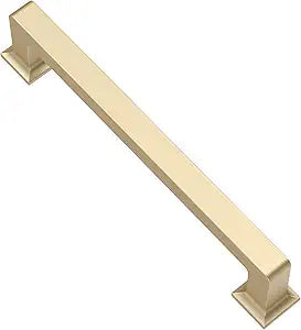 Alzassbg 10 Pack Brushed Gold Cabinet Pulls, 5 Inch(128mm) Hole Centers Cabinet Handles Square Kitchen Hardware for Cabinets AL3046BG