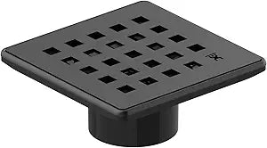 GURU USA Evo Lite Plus Square Stainless Steel Shower Drain with ABS Base & Hair Strainer, Bathroom Accessories for Shower Floor Drainage, Plus Nero