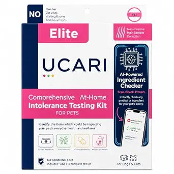 UCARI Pet Food & Ingredient Insight Kit + AI Ingredient Checker for Dogs & Cats | 1000+ Foods, Ingredients, Environmental Factors, Nutritional Elements & Pet Care Items | At-Home Hair Sample Kit