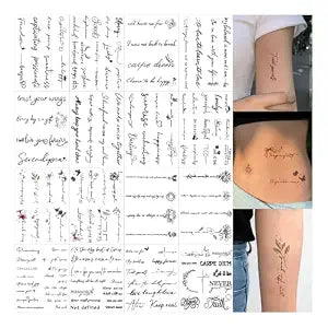12 Sheets Realistic English Word Temporary Tattoos Stickers,100 Pcs Inspirational Quotes Words Black Long Lasting Waterproof Tattoos for Women and Men Adult 571