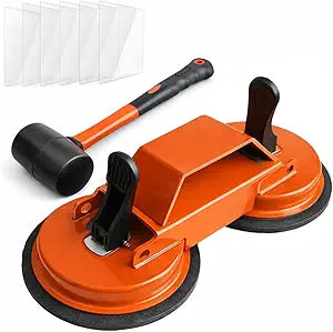 Floor Gap Fixer Tool with Dual Silicone Suction Cups & Rubber Hammer 45 Angled Striking Surface, Includes Adhesive Pads for Laminate, Vinyl Plank, SPC & Engineered Hardwood Floors