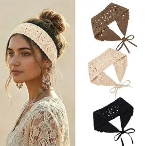 3Pcs Boho Headbands for Women Hair Accessories ,Knit Bandana Head Scarf