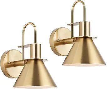 WILON Gold Wall Sconces Set of Two Indoor Wall Lights with E26 Base Industrial Gooseneck Barn Wall Lamp Modern Brass Wall Sconce Light for Bedroom Living Room Kitchen Sink Bedside Bathroom