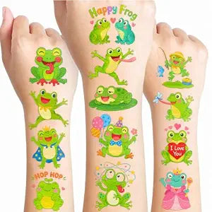 96 PCS Kawaii Frog Temporary Tattoos For Kids, Birthday Party Favors