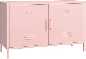 2 Door Metal Cabinet,Pink Steel Storage Locker with Adjustable Shelf,Multipurpose Metal Locker Storage Cabinet for Office Home,Music Studio