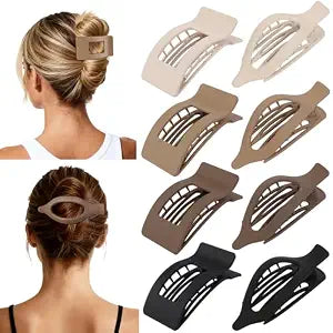 8Pcs French Flat Hair Clips for Women 2 Styles Claw Clips for Girls Matte Flat Hair Claw Clips for Thin and Thick Hair Large Non-slip Strong Hold Hair Accessories for Women (Brown)