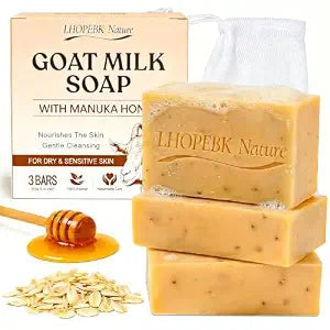 Goat Milk Soap: Body Soap Bar Gently Cleansing, Moisturising & Nourishing Skin, Rich Creamy Lather Ideal for Sensitive Skin, Eczema & Dry Skin 3 Hefty Bars x 142g