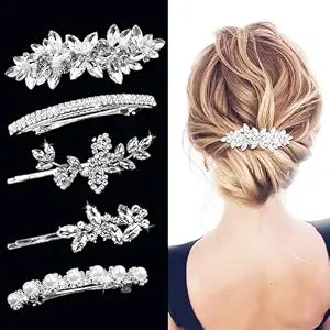 Hair Barrettes for Women Crystal Rhinestones Hair Clips for Thin Thick Hair Pins French Hair Accessories White Sparkly Wedding Hair Jewelry for Women