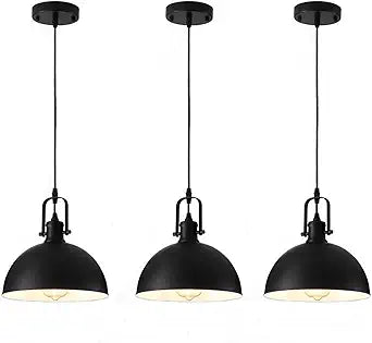 Farmhouse Pendant Lights Kitchen Island 3 Pack, Matte Black Modern Hanging Light Fixtures, Industrial Ceiling Pendant Lighting Over Sink Dining Room
