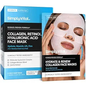 Collagen Facial Mask - Retinol Hyaluronic Acid Hydrating Sheet Mask 7 Pack
