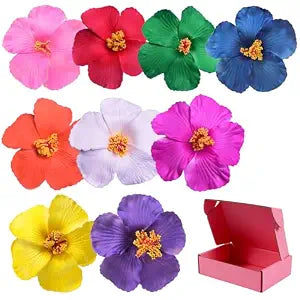 9PCS Colorful Flower Hair Clips, 4" Hibiscus Hawaiian Clip for Girl, Women