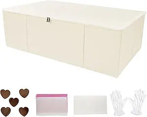 Wedding Dress Storage Box Large Wedding Dress Preservation Box 94L with Acid-Free Tissue Paper, Cedar Wood Blocks, White Gloves & Dust Bag for Bridal Gown Preservation (Beige)