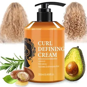 Moroccan Curl Defining Cream Hydrating Argan Oil Hair Mask Enhances Waves & Curls, Curl Cream Smoothing Detangles Hair Controls Frizz for Curly Wavy Hair Types 280ml/9.46fl.oz