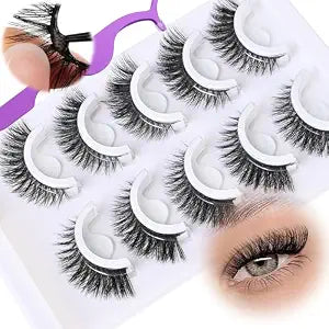 Self Adhesive Eyelashes Kit Cat Eye Pre-glued Lashes with Applicator 10-14MM Natural Lashes Self Adhesive Strip Lashes 5 Pairs Reusable No Glued Needed False Eyelashes by Anforlin