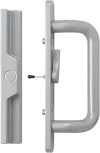 Center Latch Handle Set for Sliding Patio Doors Repair - Patio Glass Door Handle Replacement, Right-Handed Orientation, Fits 3-15/16 Screw Hole Spacing - Center Latch (Grey)