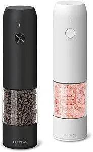 Ultrean Pepper Grinder, Rechargeable Salt and Pepper Grinder Set with 6 Adjustable Coarseness, LED Light, Automatic Grinder for Kitchen, House Warming Gifts New Home, White&Black