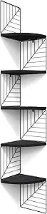 Love-KANKEI Corner Shelf Wall Mount of 5 Tier Rustic Wood Floating Shelves Wall Shelves for Bedroom Living Room Bathroom Kitchen Office and More Black