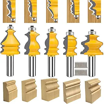 TAIWAIN 1/2 Inch Shank Router Bit Set Picture Frame Molding Woodworking Tool, Architectural Drawer Cabinet Door Milling Cutter Bits, Router Bits Sets Wood Miter Carbide CNC Cutter (DE2-G)