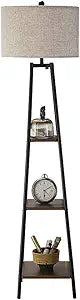 ROSEN GARDEN Floor Lamp, Standing Reading Light with Shelves and Fabric Shade, Modern Tall Pole Lamp, Accent Furniture Dcor Lighting for Living Room, Bedrooms