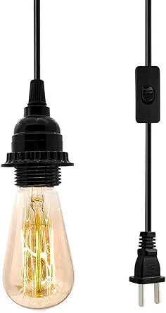 OmiSun Plug in Hanging Light Kit, Industrial Pendant Lighting Fixture, E26 E27 Retro Hanging Lights with Plug in Cord, 19.69 FT Cord with On/Off Switch Hanging Lamp Fixture for Living Room Bedroom