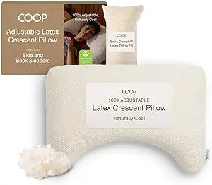 Coop Home Goods Adjustable Latex Crescent Pillow Queen, Talalay Latex & Microfiber Fill, Ergonomic Shape, Naturally Cooling, Eco-Friendly, Medium Firm for Back and Side Sleepers, GREENGUARD Gold