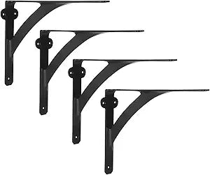 Set of 4 Iron Shelf Brackets for 10", 12" Shelves - Black Brackets - Heavy Duty Iron L Brackets for Wall Shelves Hardware Included Black Powder Coat 7 3/8" X 9 7/8",