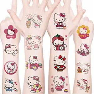 Cartoon Hello Kitty Temporary Tattoos Birthday 20Sheets Themed Party Supplies Decoration Favors Cartoon Cute Kitty Sticker for Kids Boys Home Activity Class Prizes Carnival Christmas Rewards