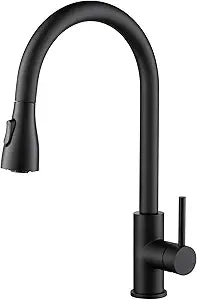 KIBI Single Handle Pull Down Kitchen Sink Faucet with Dual Function Sprayer Solid Brass Construction, High Arc 360 Degree Swivel Spout Kitchen Faucet, Easy-Clean Nozzles (Matte Black, F102)