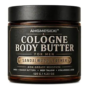 Pheromones Skin Body Butter for Men, Men’s Scented Body Butter with Organic Shea Butter, Mango Butter, Beef Tallow & Hyaluronic Acid, Sandalwood Leather Scent, Non-Greasy Moisturizer, 4.23 Oz