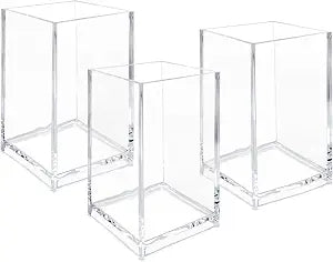 Newkita 3 Pack Clear Acrylic Cosmetic Pencil Pen Holder Cup, Clear Makeup Brush Holder, Desk Acrylic Brushes Storage