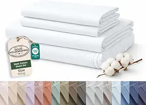 ROYALE LINENS 100% Organic Cotton King Sheet Set - 16" Deep Pocket Bed Sheets - Eco Friendly White Bed Sheets - Sbanas King - 1 Flat, 1 Fitted & 2 Pillowcases - White Sheet Set - Cotton Bedding Sets