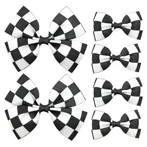 6 Pcs Checkered Hair Bow, Racing Flag Hair Clip, Black and White Accessories for Women, Birthday Party Halloween Bows for Girls, Racing Fan (2.5 Inch and 3.7 Inch)