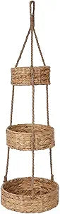 KINGWILLOW 3 Tier Hanging Fruit Basket, Handmade Natural Water Hyacinth Wall Vegetable Storage Baskets, Space Saver for Kitchen Organizing Plant Holder
