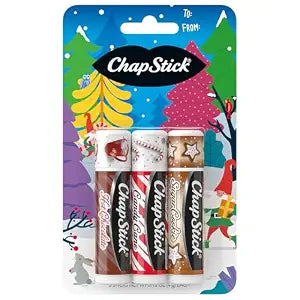 ChapStick Holiday Hot Chocolate, Candy Cane and Sugar Cookie Lip Balm, 0.15oz, 3 pack