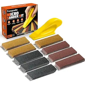 54PCS Premium Micro Sander, Detail & Mini Sander Block Precision Small Hand Sanding Tool, 80800 Grit Sandpaper Kit, 3-in-1 Set for Wood, Crafts, Furniture, Tight Spaces & DIY Projects
