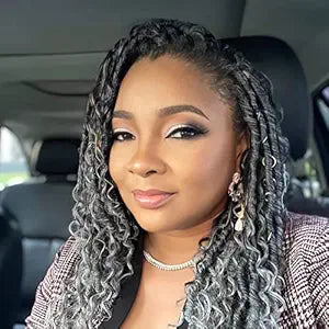 Faux Locs Crochet Hair 10 Inch Goddess Locs Ombre Grey Crochet Hair for Women 6 Packs Gray Soft River Locs Pre Looped Braids with Curly Ends Boho Hippie Synthetic Hair Extensions, 1b/grey