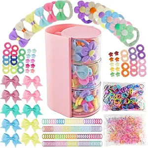933Pcs Toddler Girls Hair Accessories Set with 3-Tier Organizer, Pink