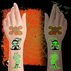 PreCut Glow in The Dark Halloween Temporary Tattoos for Kids, 102 Unique Designs Luminous Tattoo Stickers for Halloween Party Favors, Gifts, Prizes, Trick���������or�
