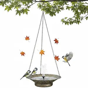 Hanging Solar Bird Bath for Outdoors, Metal Solar Powered Bird Bath Fountain, No Batteries Needed, 12.6" Hanging Bird Baths for Garden Patio Lawn Decor, Gold