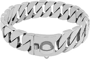 Heavy Duty Choke Cuban Dog Chain for Large Dogs, Dog Chain Collar Walking Metal Chain Collar with Design Secure Buckle, Stainless Steel Cuban Link, Width:32mm, 20inch Long, Silver