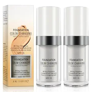 Color Changing Foundation for Mature Women 2PCS, Instantly Adapts to Your Skin Tone,Light-to-Medium Coverage, Long Wear, Natural Dewy Finish ��� Hypoallergenic Liquid Makeup Concealer Foundatio