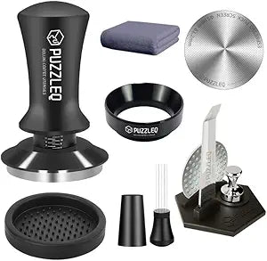 51mm Espresso Accessories Kit, Spring Loaded Calibrated Tamper,matWDT ToolDosing FunnelPuck Screen kitBasket Removal Tool Cleaning ClothSet Fits Espresso Coffee Machines and 51 mm Portafilters